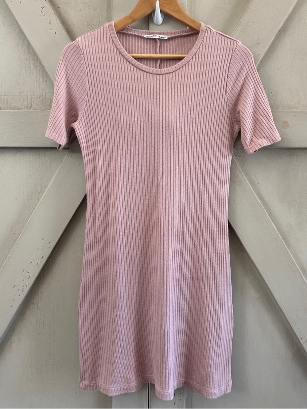 Reformation Pink Ribbed Mini Dress Short Sleeve Bodycon Size M